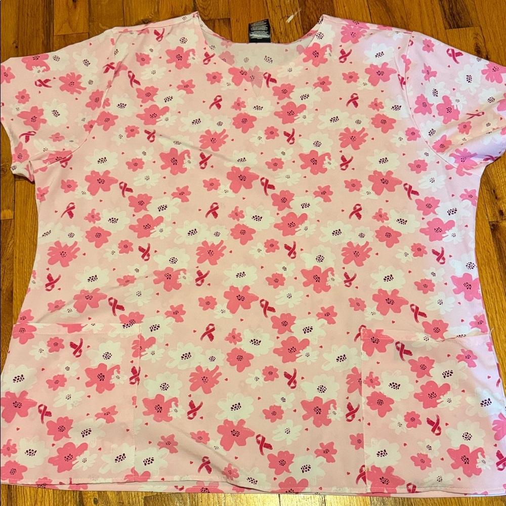 Pink and White Scrub Top